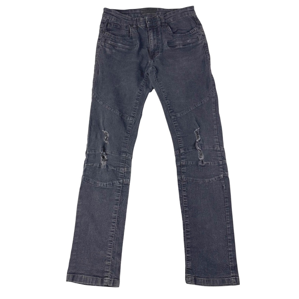 Steve's Jeans Mens 30x32 Black Biker Denim Moto Ribbed Distressed Slim Pants